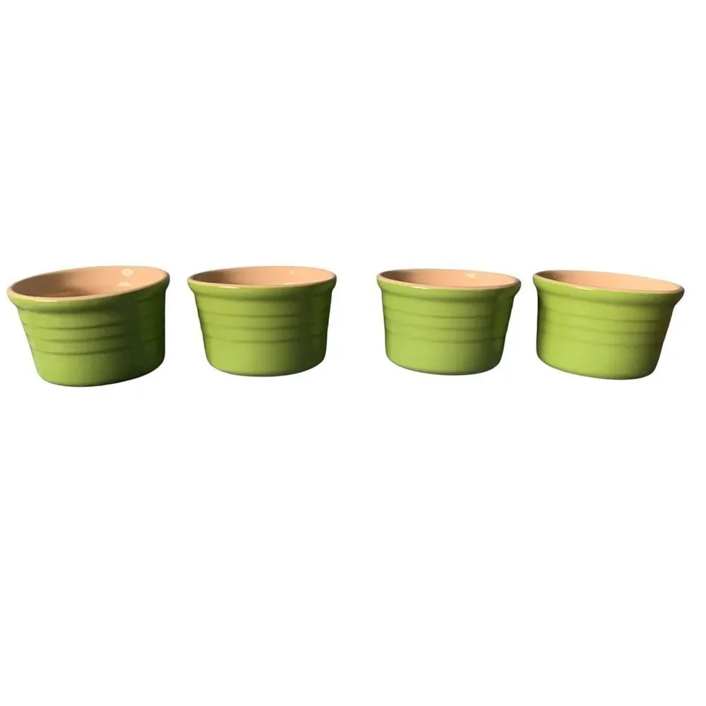 NEW 4 Le Creuset Palm GREEN Flared Ramekins Cups 10-29 SET LOT